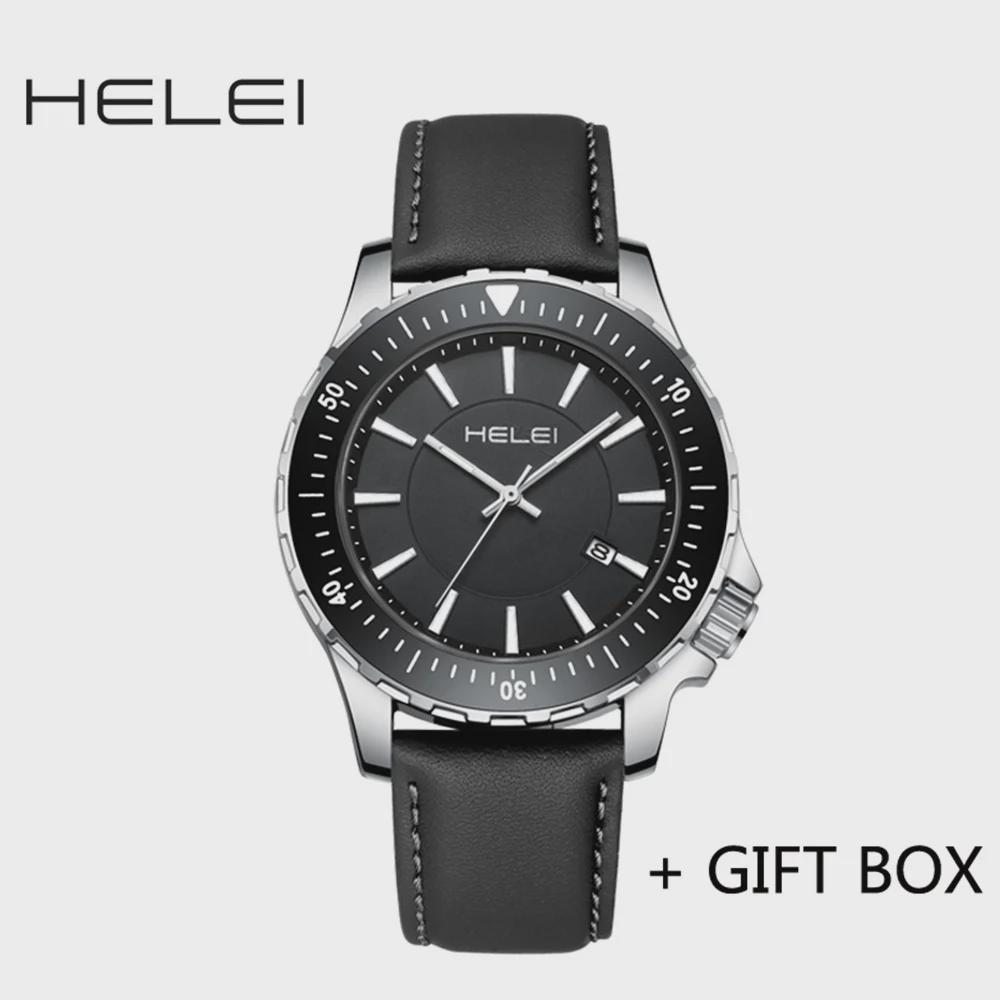 HELEI Mode Sport Quarz Uhr Datum Magnetisches Silikon Leuchtarmband Herren Leder Armbanduhr