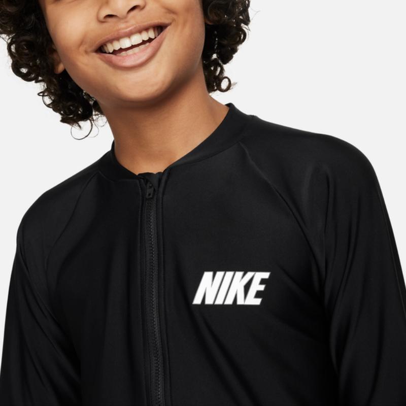 Nike Kids Swimwear Letter Print Comfortable Long Sleeve Sun Protection Kids swimwear Black White FZ6552-010