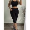 Women's Pants Summer Fashion Pocket Design Cuffed Drawstring Casual Plain High Waist Knee Length Pants