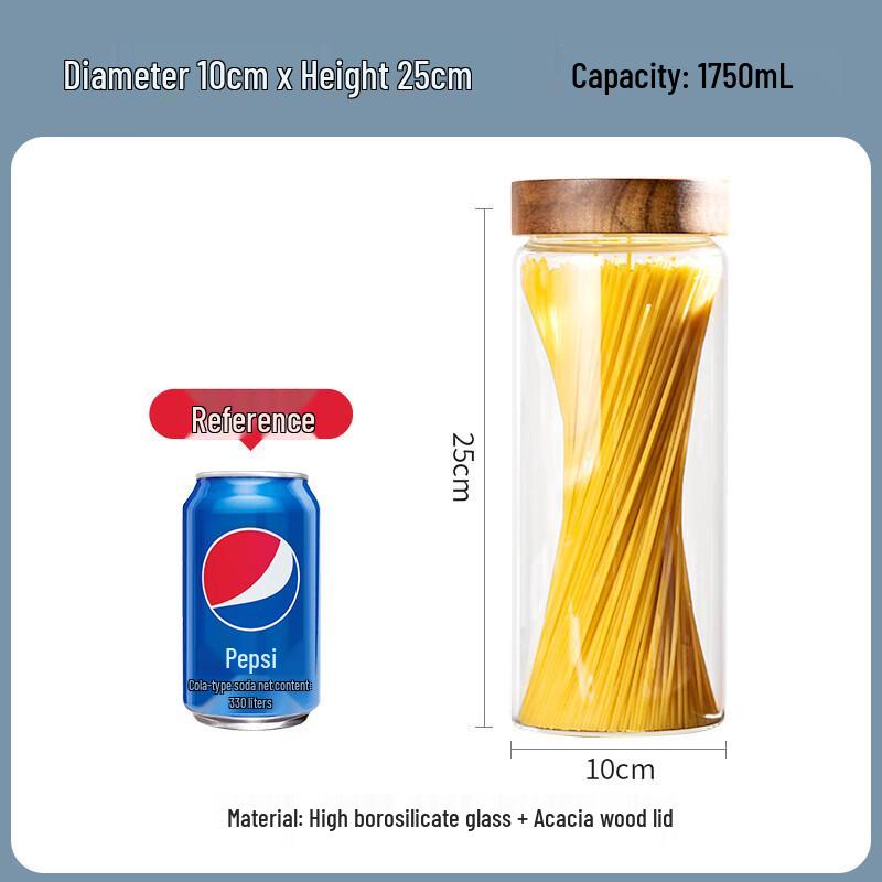 Acacia Wood Glass Storage Jar 10x25cm, 1750ml