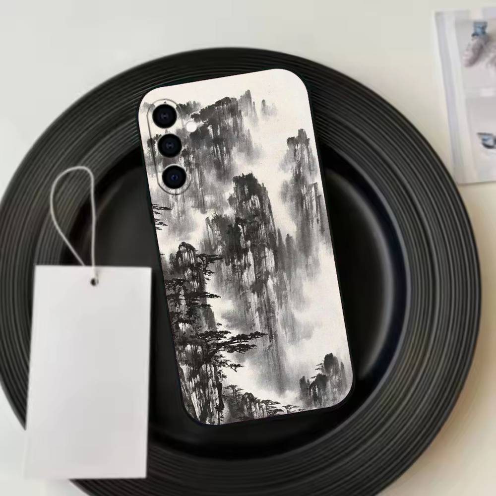 Chinese l-landscape Phone Case Black Silicone Soft For Samsung Galaxy A73,A72,A71,A70,A53,A52,A51