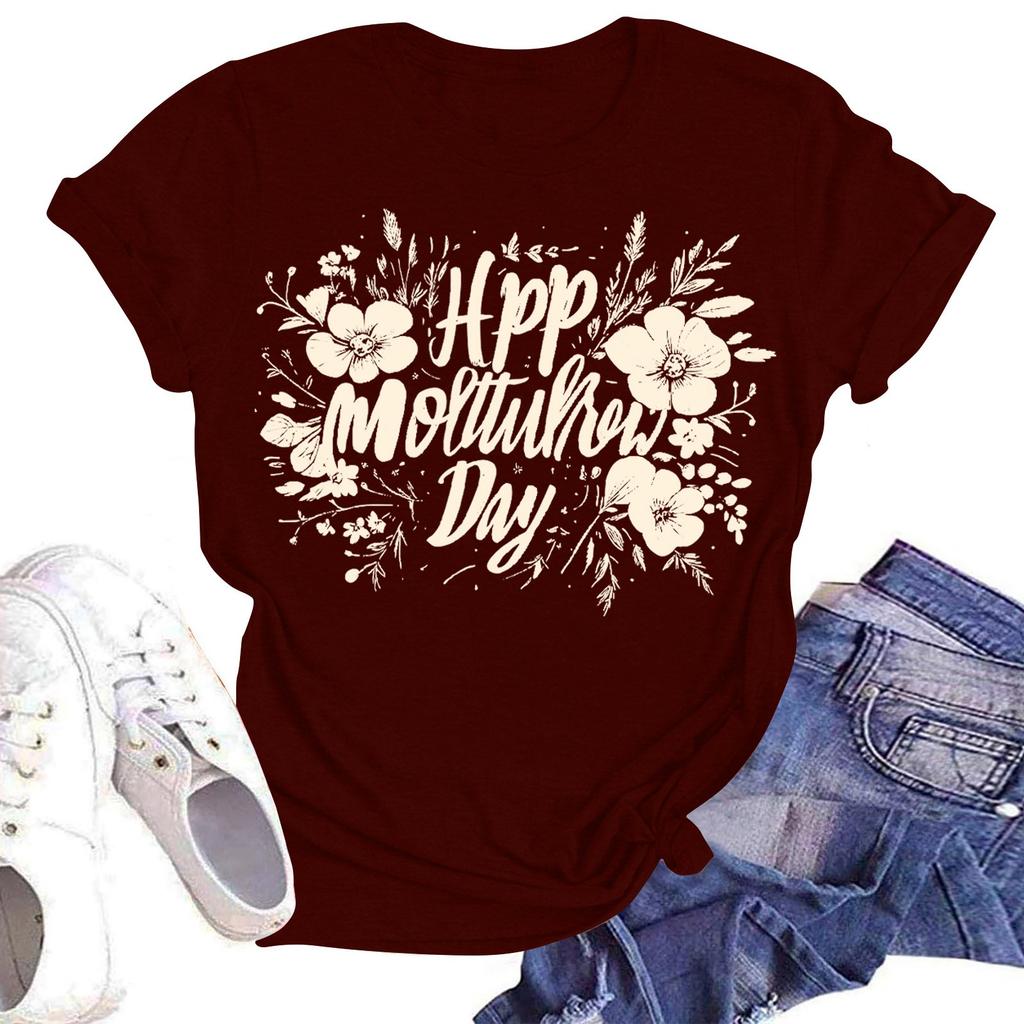 Women's Casual Fashion Street Slim Short Sleeve Mother's Day Printed T-Shirt Top