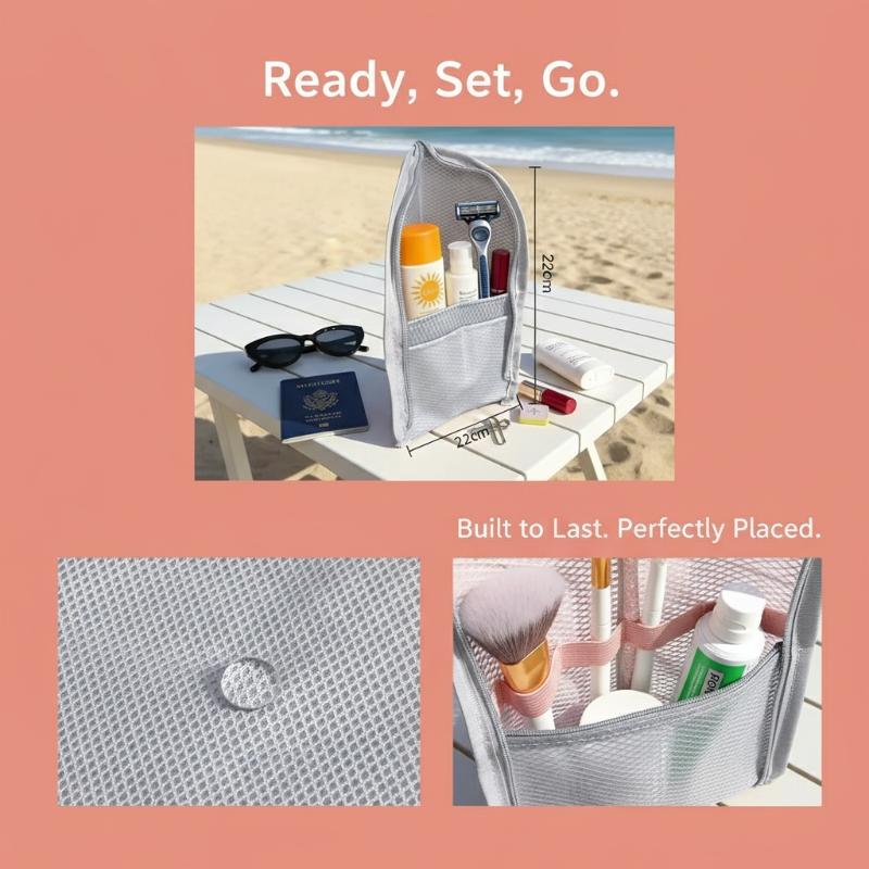 Large Capacity PVC Cosmetic Bag Waterproof Space Saving Toothbrush Toiletry Pouch Zipper Closure Vertical Design
