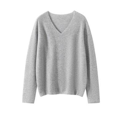100% reiner Kaschmir Damen V-Ausschnitt Locker gestrickter Pullover - Lässig, Einfarbig, Vielseitig, Modisch