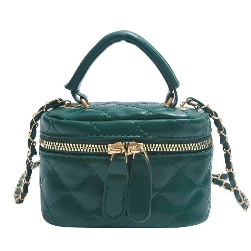 Mini Diamond Quilted Leather Bucket Bag Elegant Checkered Pattern Crossbody Bag with Gold Chain Shoulder Strap Plaid Chain Bag