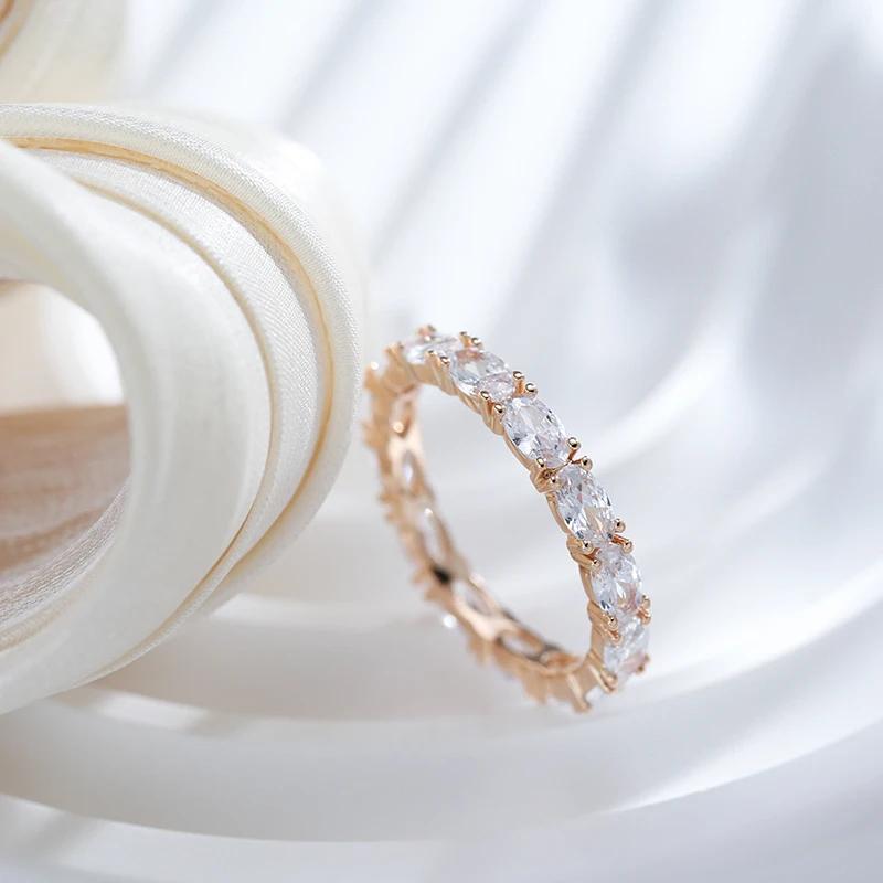 1 PC Full Oval Cut White Stone Personality Eternal Rings for Women Luxury Rose Golden Color Party Fine Jewelry