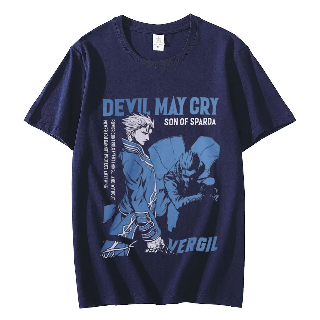 T-shirt à manches courtes, style vintage, surdimensionné, unisexe, décontracté, en coton, style streetwear, avec imprimé Devil May Cry