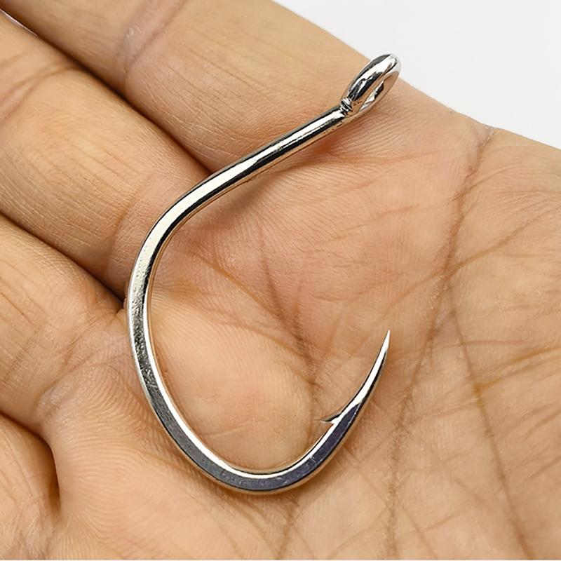 10Pcs Sets Tin-Plated Anti-Rust Jig Hooks with Eyelets High Carbon Steel Deep Sea Fishing Hooks