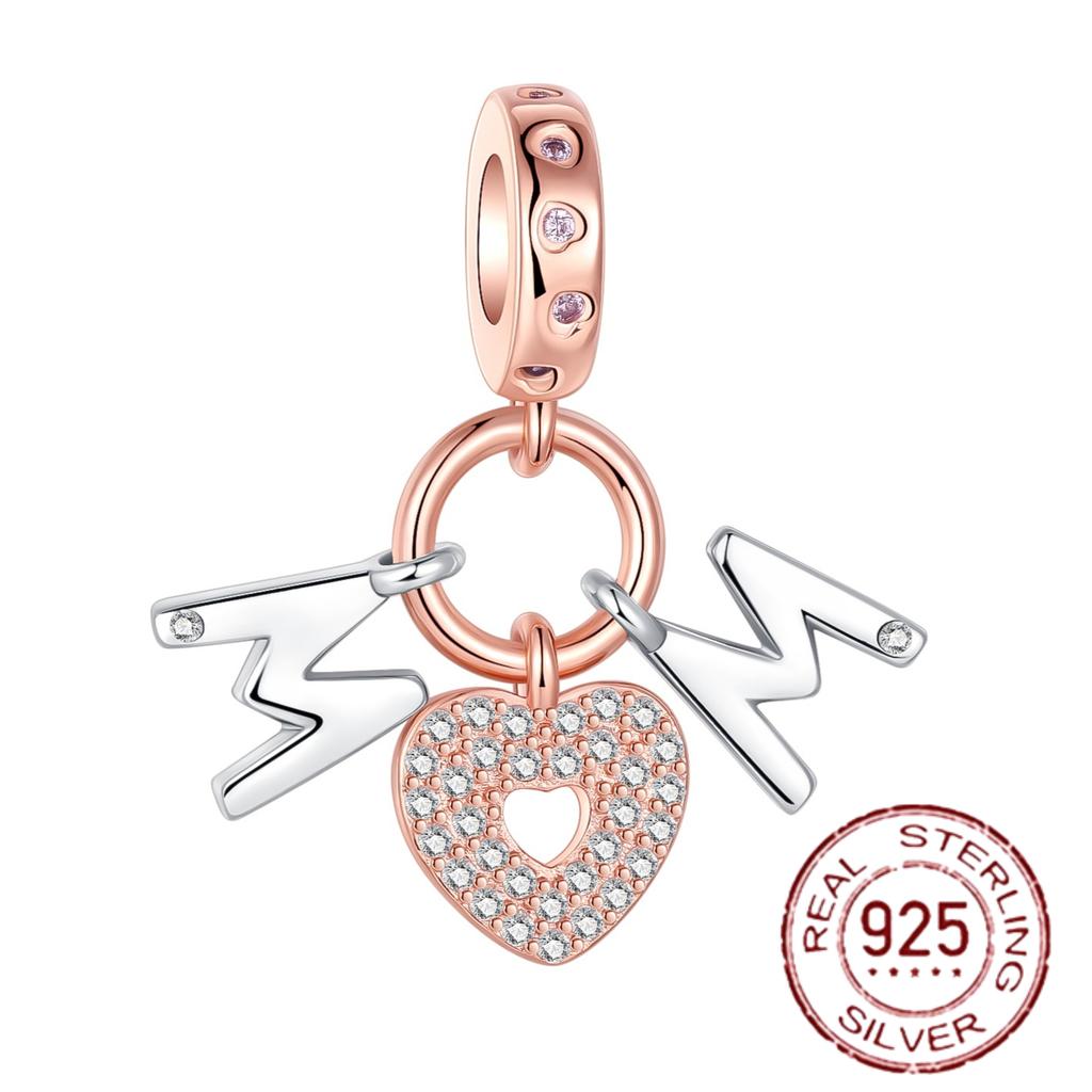 Copper Heart Shaped Daughter Mom Charm Beads Fit 4Mm Hole Diameter Bracelets Fine Diy Mother'S Day Jewelry Gift