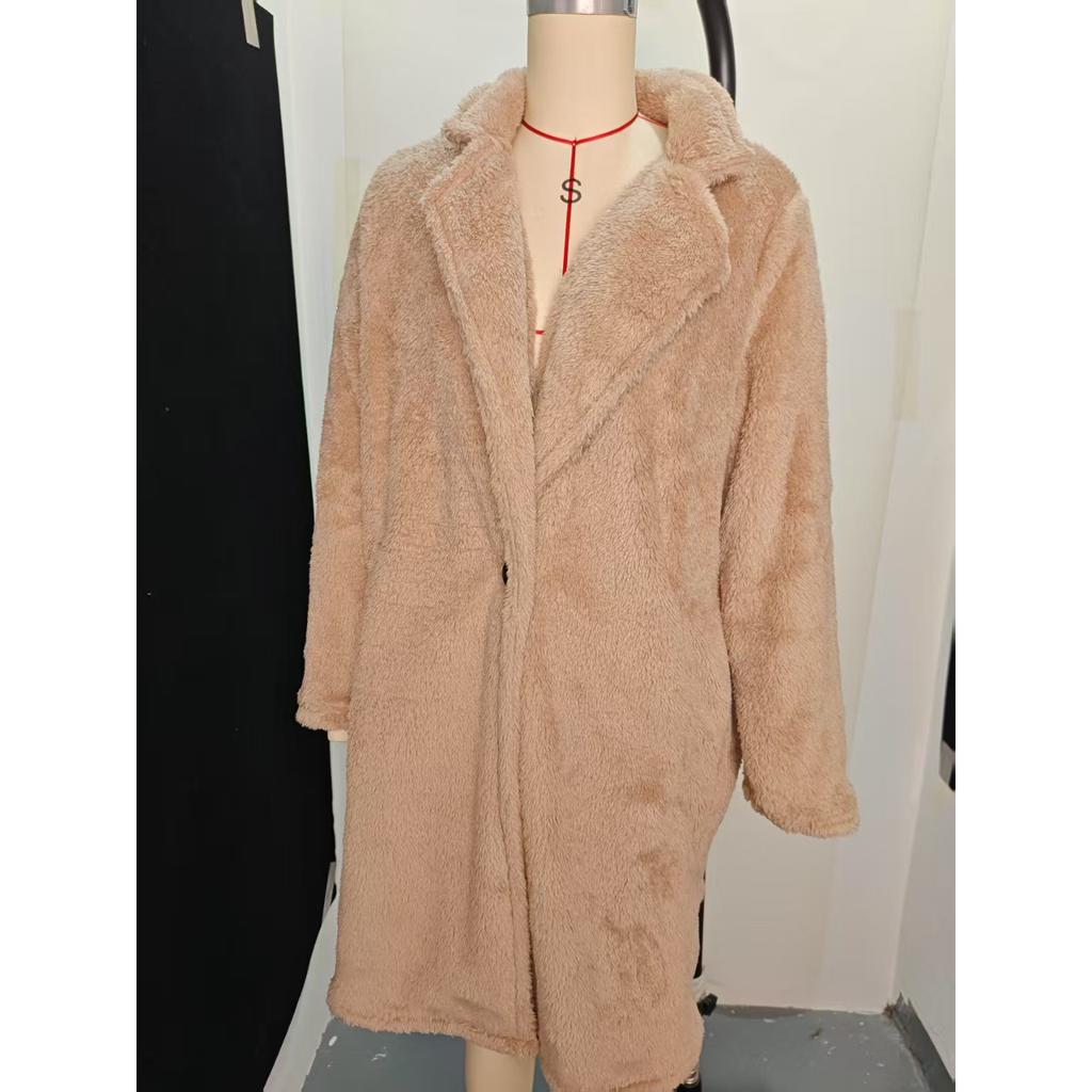 2025 Herbst Winter Damen Kunstpelzjacke, Reverskragen Plüsch Langarmmantel mit Thermofutter, Luxus-Stil Winteroberbekleidung für kaltes Wetter