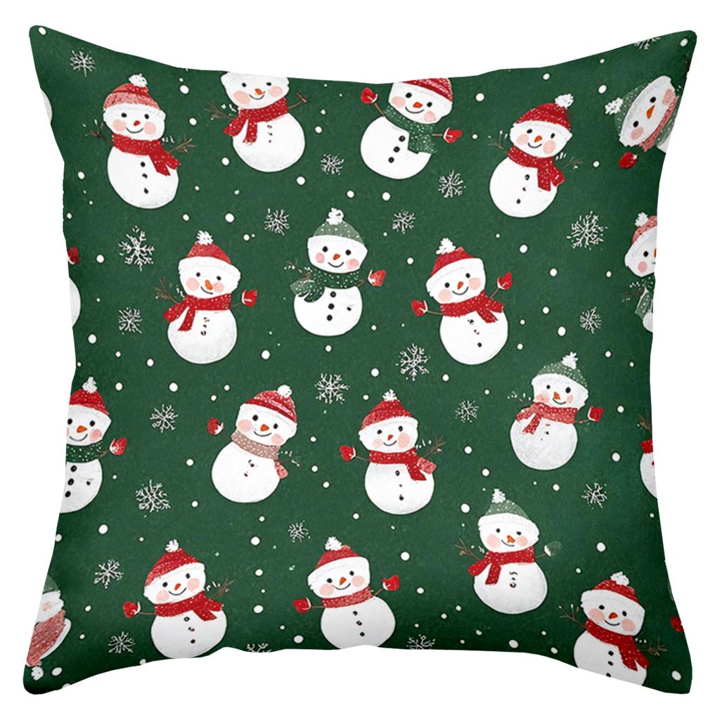 1 Pieces Christmas Snowman Pattern Green Pillow Cushions Polyester Pillowcase, Sofa Decorative Cushion Cov Headboard Pillow
