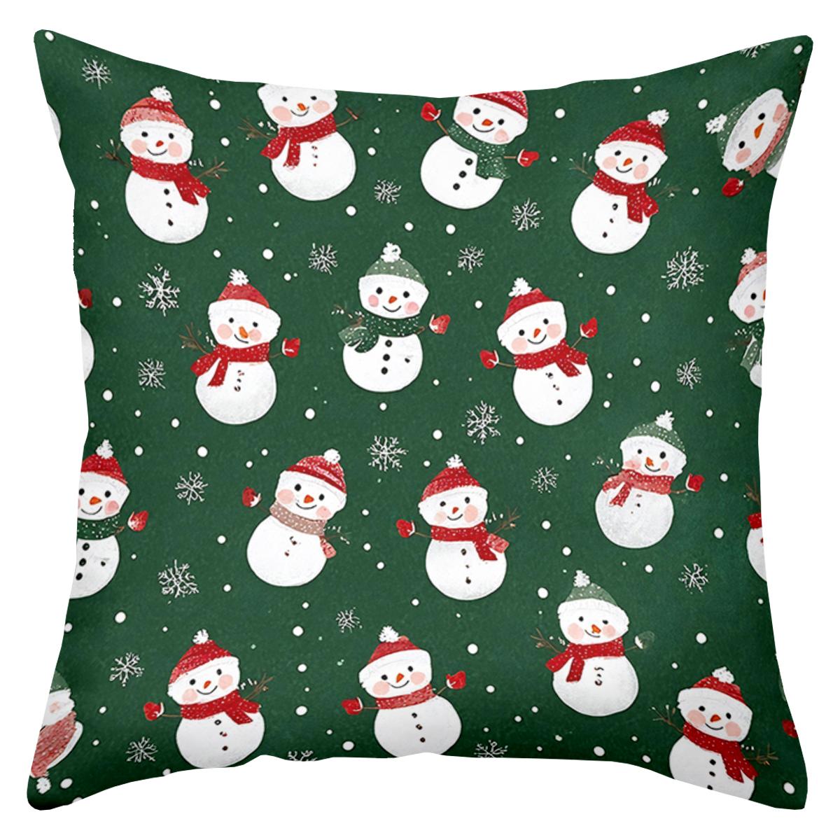 

1 шт. Рождественский узор снеговика Зеленые подушки Подушка из полиэстера, декоративная наволочка для дивана Подушка для изголовья 16x16Inch