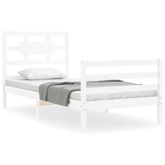 VidaXL Bed Frame with Headboard White Simple Solid Wood 3194407
