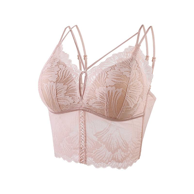 Gather lace beautiful back, sling vest, underwear with chest pad, no bra, sexy inside and outside, pure desire style