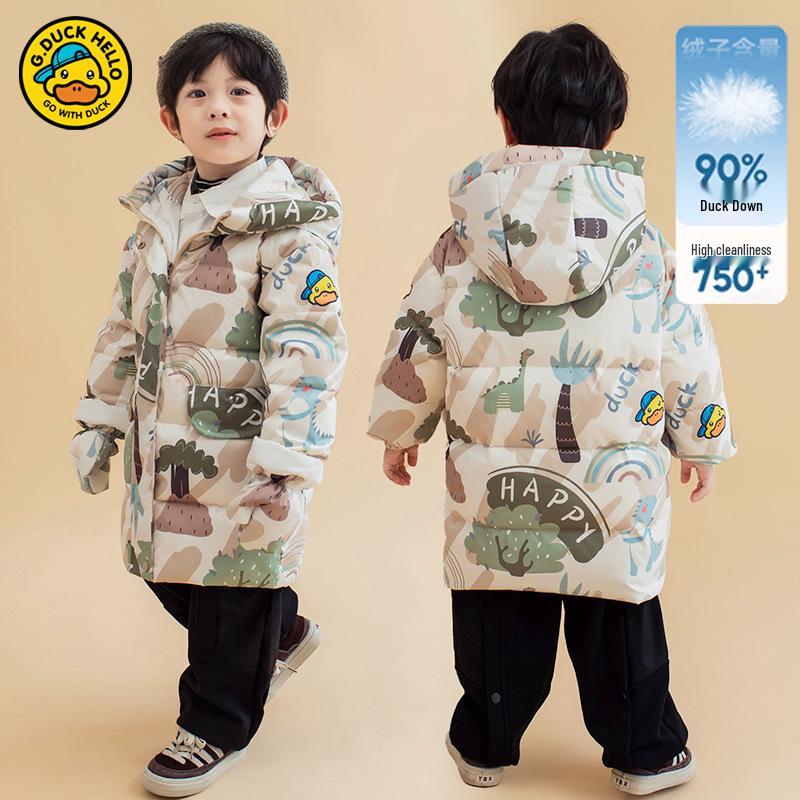Mittellange Winter Daunenjacke mit kleiner gelber Ente für Jungen & Mädchen - Stilvoll und warm für Babys und Kleinkinder