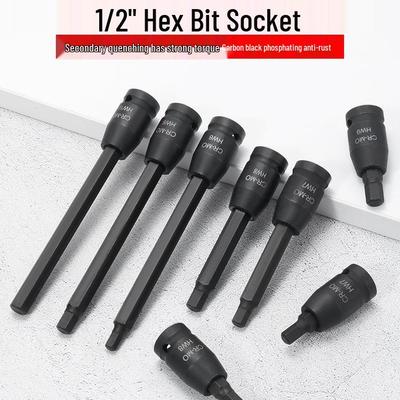 Zestaw długich nasadek sześciokątnych, Długi adapter do klucza elektrycznego 1/2", Nasadka sześciokątna 150mm