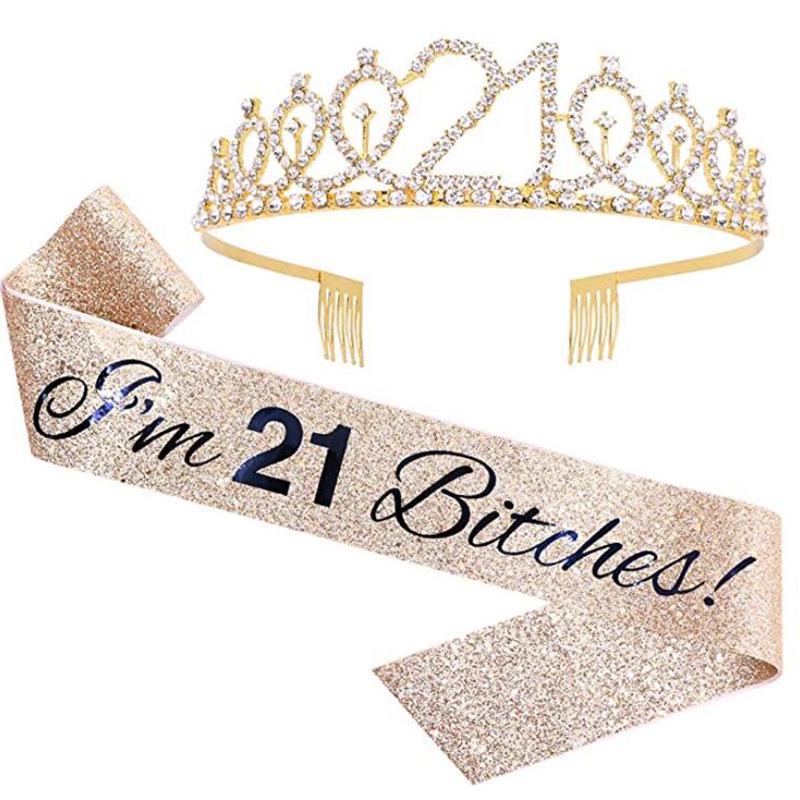 Set de Corona Brillante con Correa para el Hombro y Diadema para Niñas Cumpleañeras