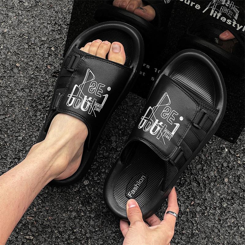 Slippers men's summer wear non-slip one-word slippers soft-soled casual versatile trend beach shoes 371213-J
