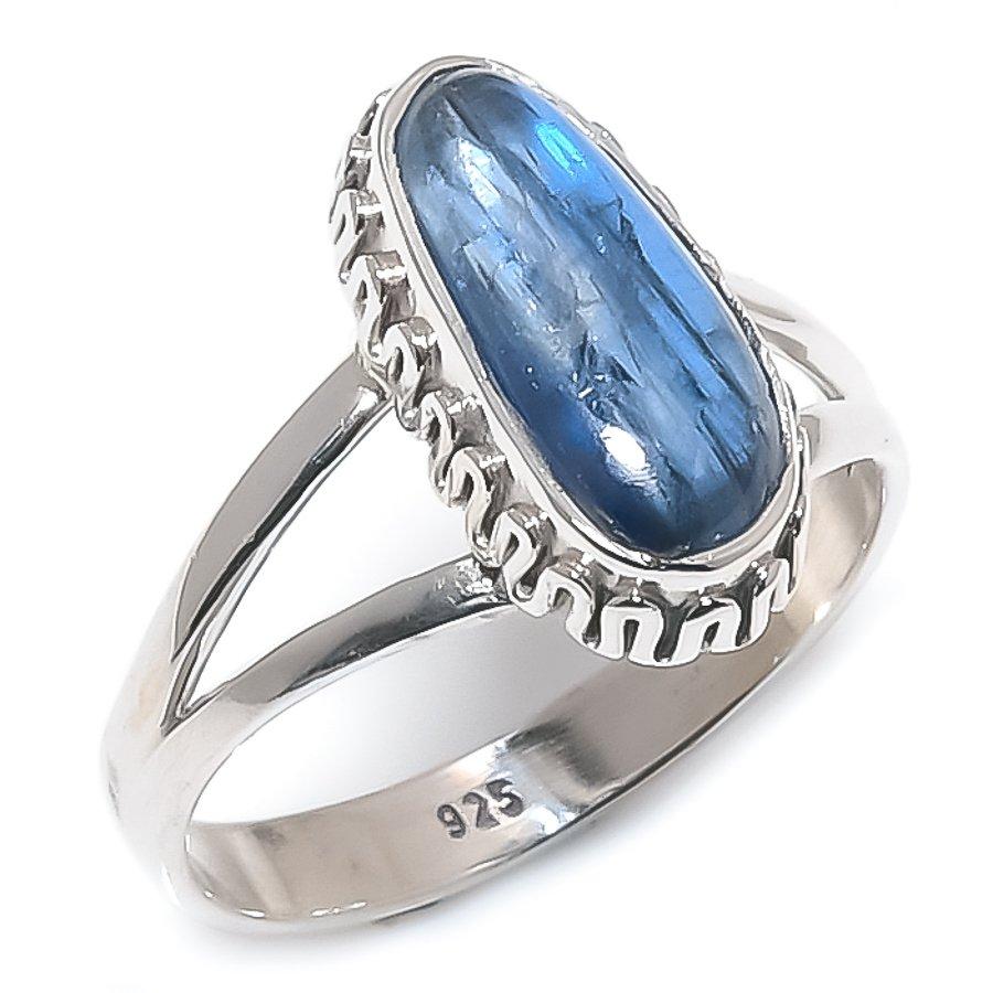 Natural Blue Kyanite Gemstone Handmade 925 Solid Silver Jewelry Ring Size 8 w2v26
