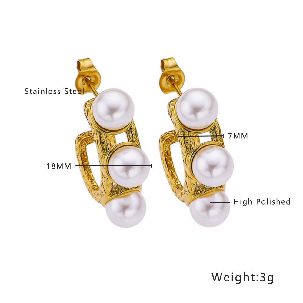 Gold Hoop Earrings: European & American Style, High-End Retro Pearl Dangle, Titanium Steel Jewelry for Women