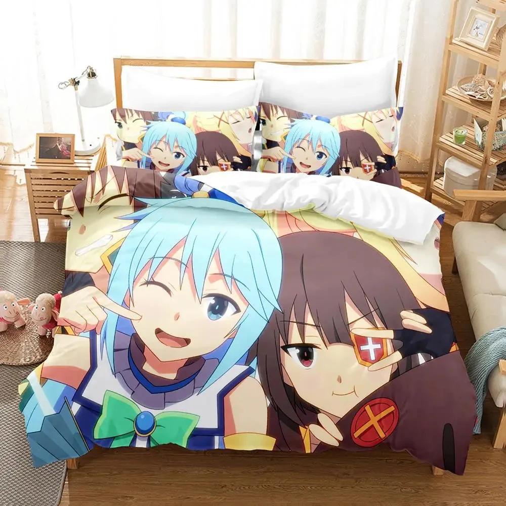 KonoSuba 3D Kawaii Cartoon Anime Duvet Cover Set for Adults Boys Bedroom 2 Person 3 Piece Bedding Set  Duvet Cover Bed Set