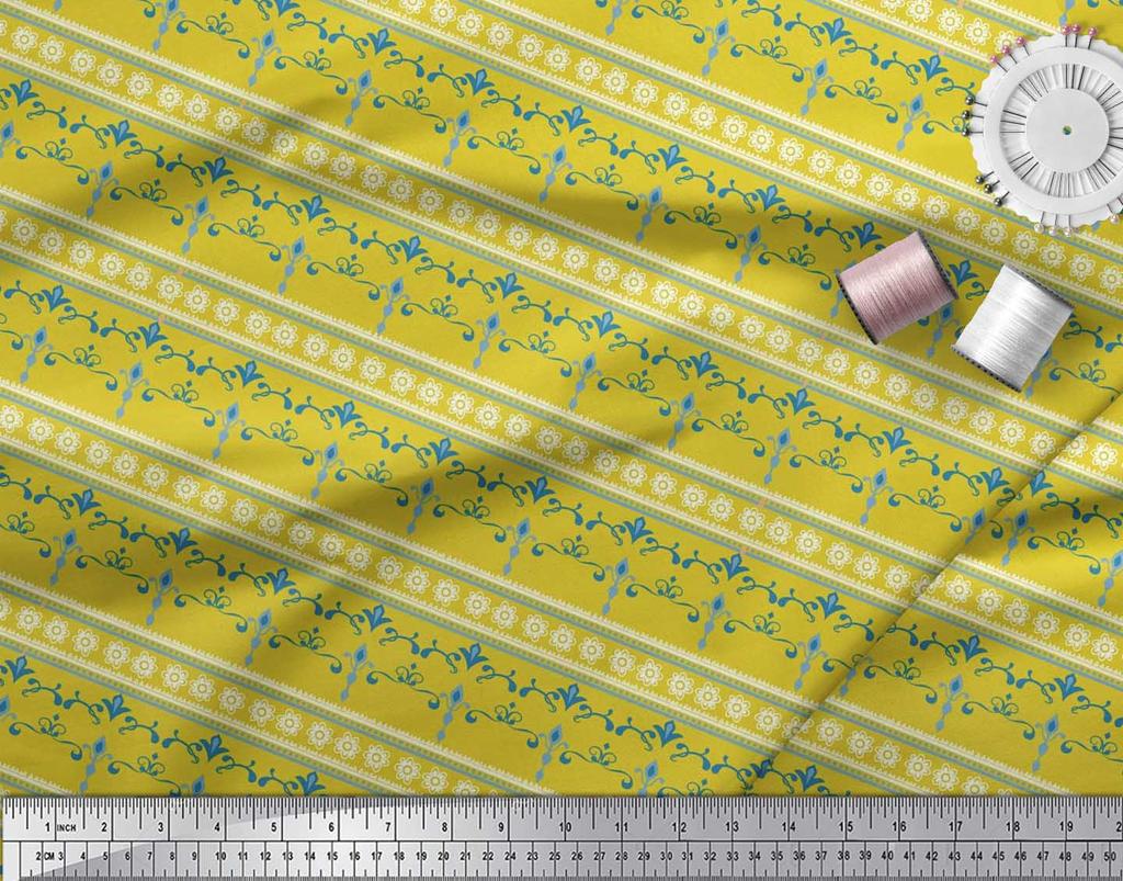 Soimoi Japan Crepe Satin Fabric Stripe,Floral & Filigree Damask Decor Fabric Printed Metre 42 Inch
