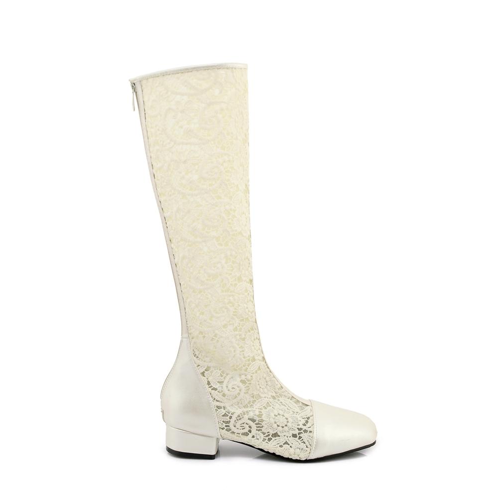 Women's Low-heeled Net Boots Spring and Summer New Thick-heeled Net Boots Sexy Versatile Large-size Guy Cool Boots