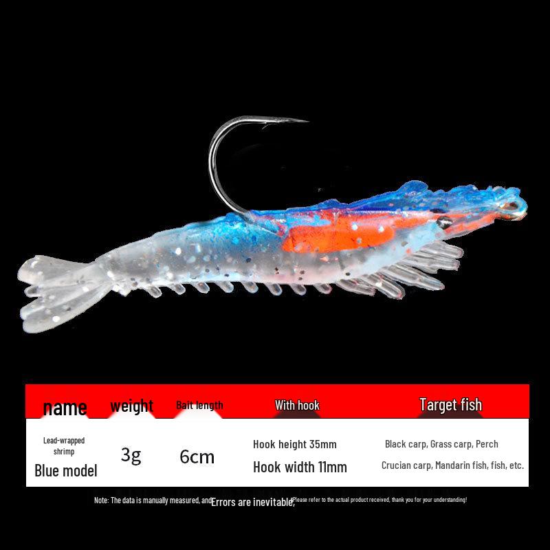 

3g/6cm Lead Head Soft Shrimp Lure for Freshwater & Sea Fishing - Ideal for Aspius, Bass, and Mandarin Fish