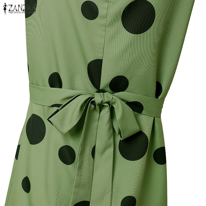 ZANZEA Women Casual Round Neck Sleeveless Loose Polka Dot Print Dress
