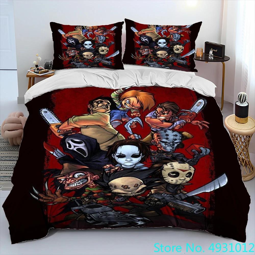Horror Movie Character Chucky Saw Comforter Bedding Set,Duvet Cover Bed Set Quilt Cover Pillowcase,King Queen Size Bedding Set