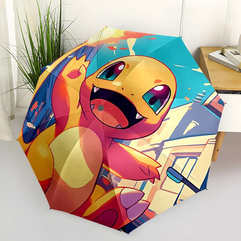 1pc Pokemon Charmander Automatic Folding Umbrella - Compact 8-Rib Design, Durable Plastic & Iron, Lightweight for Outdoor Daily Use, a0929216
