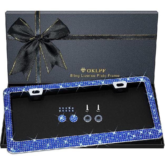 Bling License Plate Frame for Women, 1PCS Sparkly License Plate Frames| Over 1200 Pcs 14 Facets Bedazzled Clear Glass Diamond Rhinestone Crystals