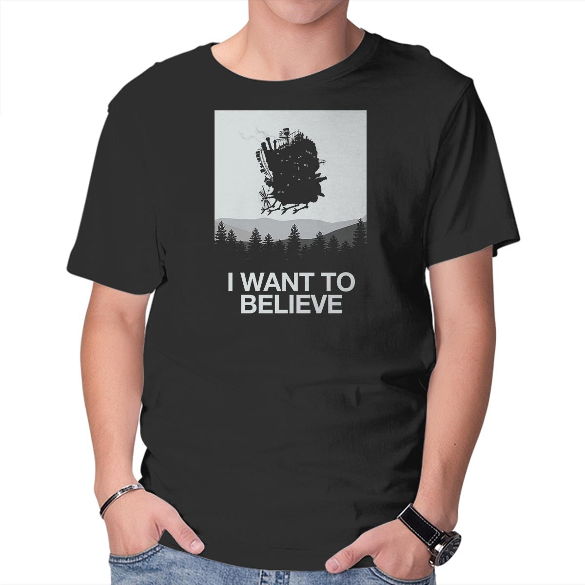 Unisex Crew Neck T-Shirt I Saw a Moving Castle Graphic Short Sleeve Casual Tee XL