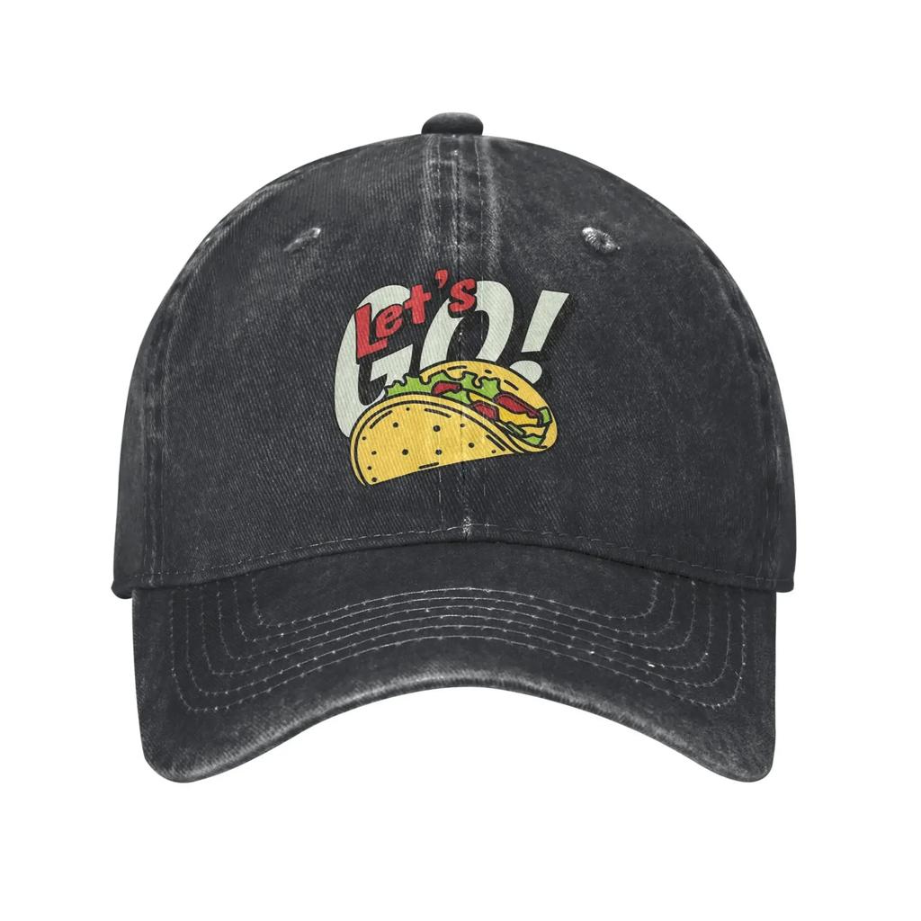 Let's Go Taco Baseballkappen Vintage Used Denim Gewaschen Sonnenschirm Unisex Stil Outdoor Alle Jahreszeiten Reise Geschenk Kappen Hut