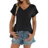 Women's Casual T-shirt Loose Basic V-neck Pleated Short-sleeved Top