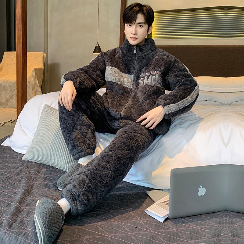 Winter Herren Steppfleece Pyjama Set - Dick, Warm, Jugendliche Homewear und Outdoor-Stil