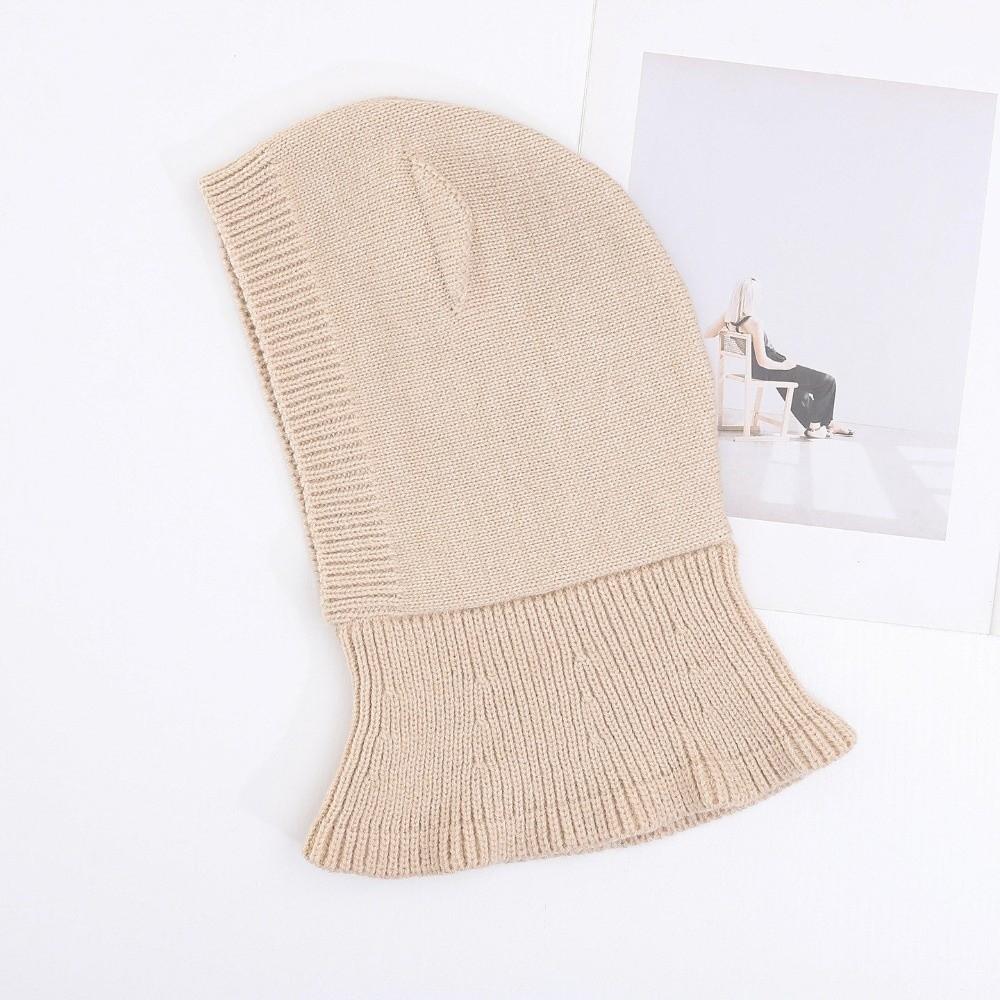 Woolen Knit Winter Balaclava Hat Solid Color Hooded Beanie  for 2-6 Y Boys and Girls
