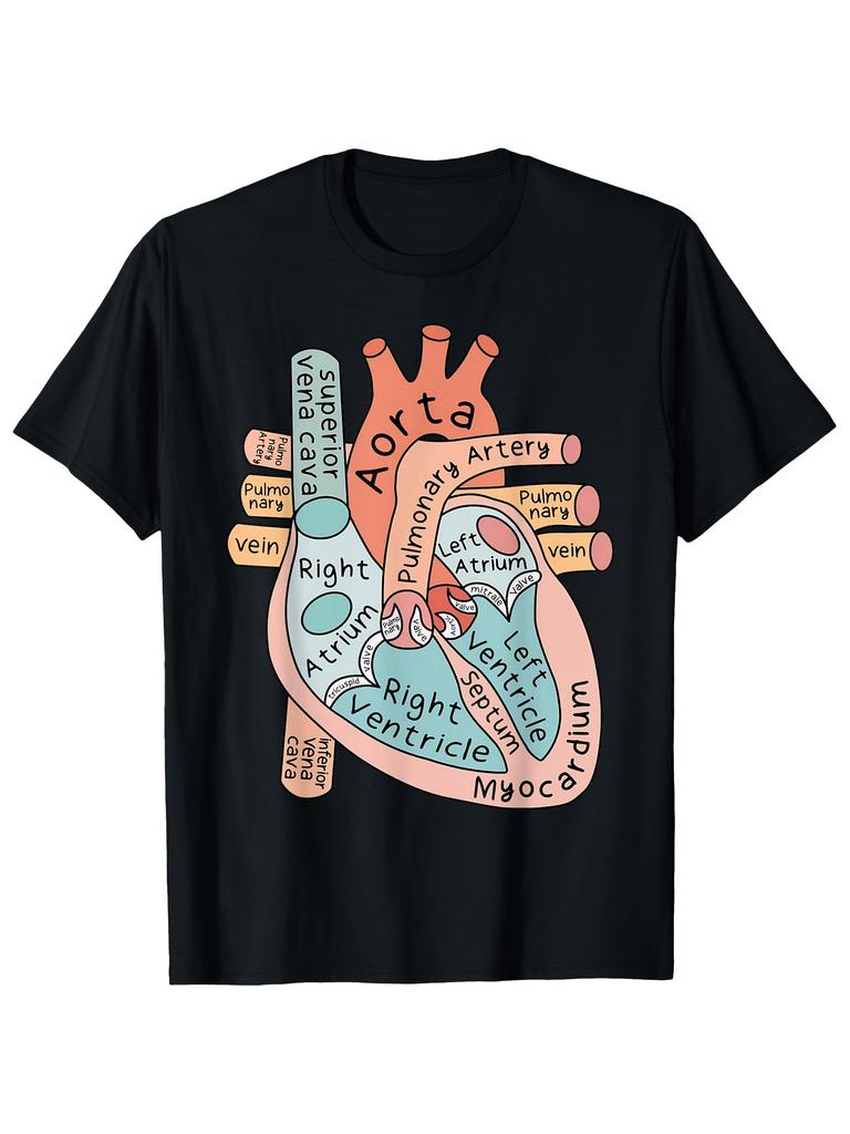 Men'S T-Shirt Featuring an Anatomical Heart Graphic - A Breathable Medical-Themed Design Showcasing