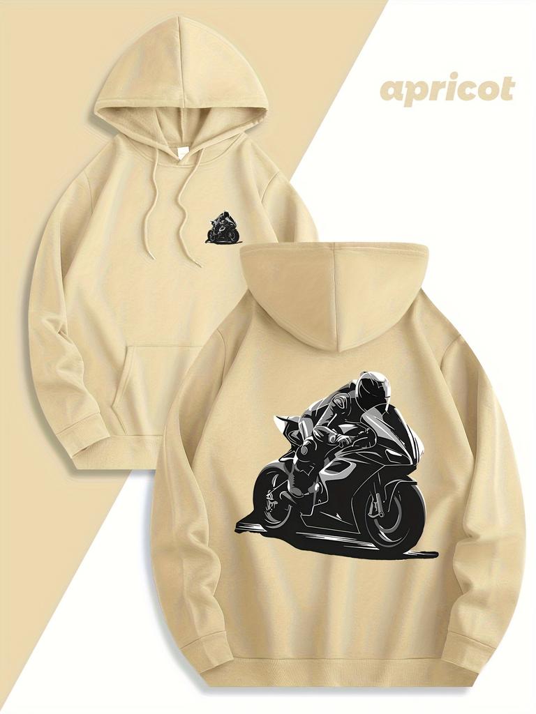 Hanorac Streetwear Larg Masculin Motive Schiță Motociclist Cursă Motocicletă Față și Spate Zilnic Sport Hip Hop Hanorac