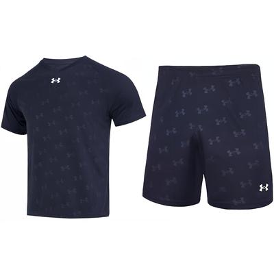 Under Armour Prodyšné pletené tričko s krátkým rukávem a potiskem loga, běžecké tréninkové pětičtvrteční šortky, ležérní sportovní set 21500531-409+21500231-409
