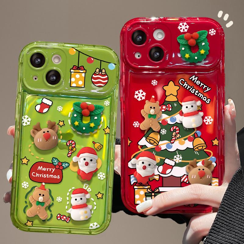 Applicable to Apple 15 mobile phone case iPhone16promax Christmas doll 13 flip mirror 11/12 silicone 17