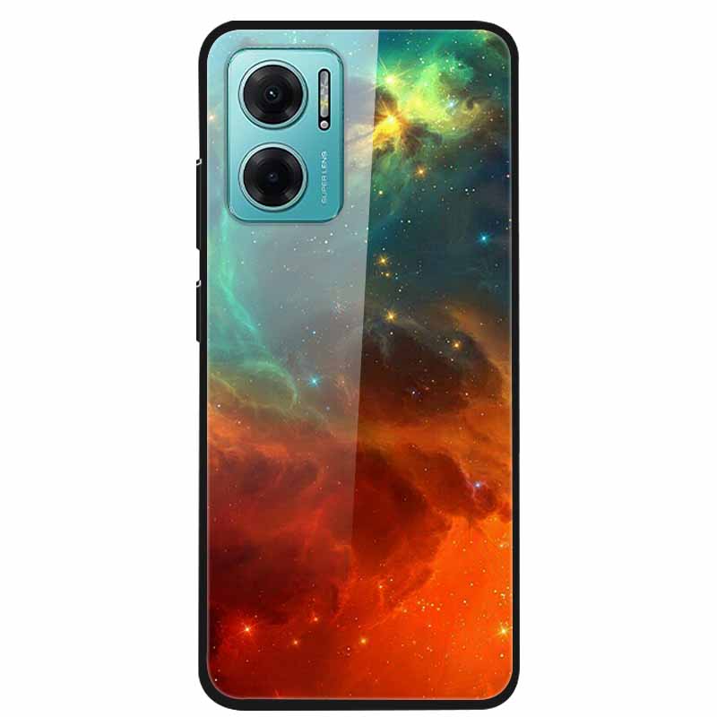 Case For Xiaomi Redmi Note 11E Luxury Tempered Glass Hard Back Cover For Redmi Note 11E Capa Shockproof Flower Funda Wolf Coque