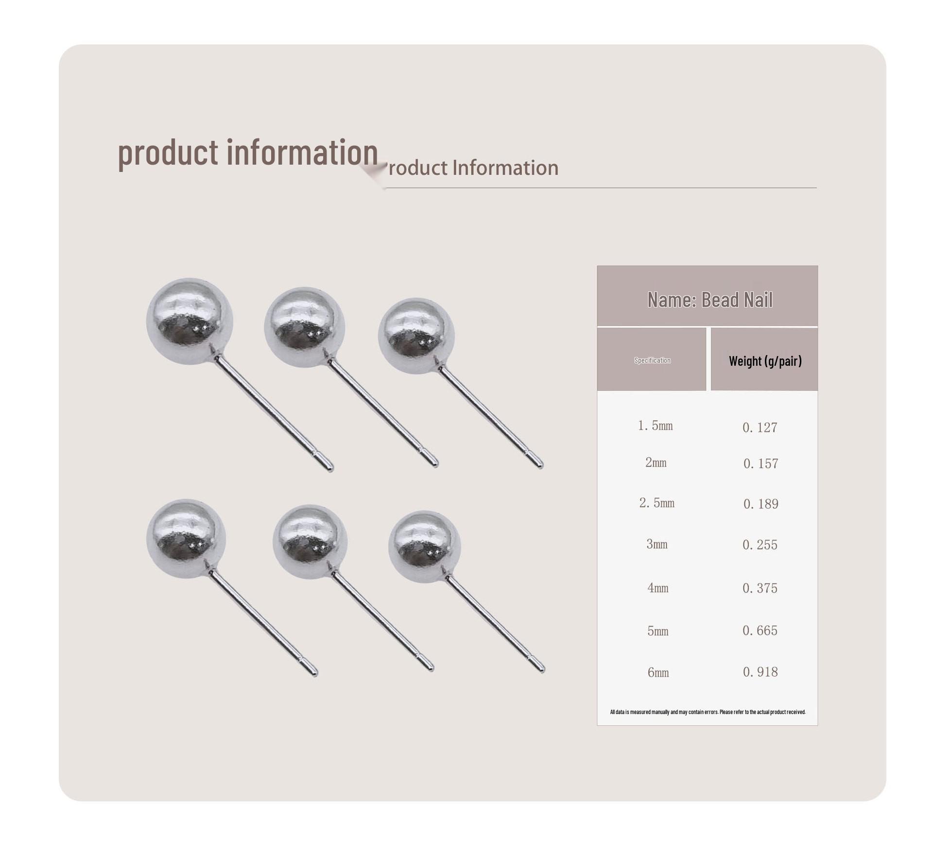 S925 Sterling Silver Round Bead Pearl Stud Earrings - Anti-allergy Ear Cartilage Care Plain Silver