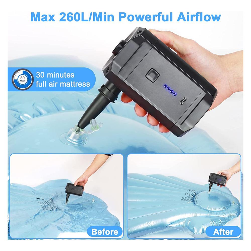 Portable   Pump Cordless Electric     Inflation and Deflation Pump with 3 Nozzles and Battery Indicator for Inflation Pool   Mattress A