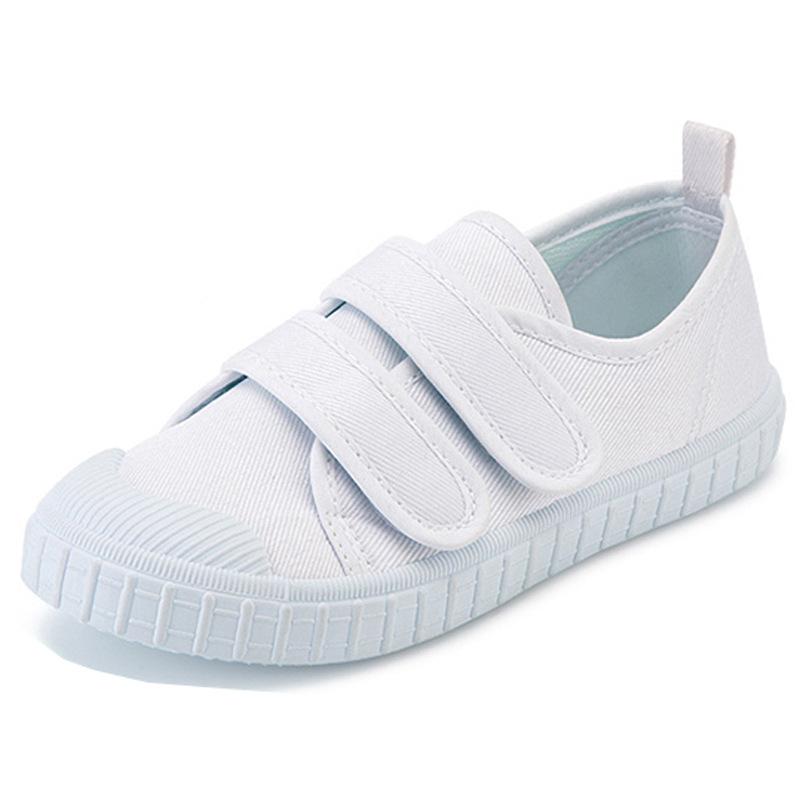 Children's indoor white shoes men's and women's same non-slip soft-soled canvas shoes, kindergarten outer wear classmates Velcro