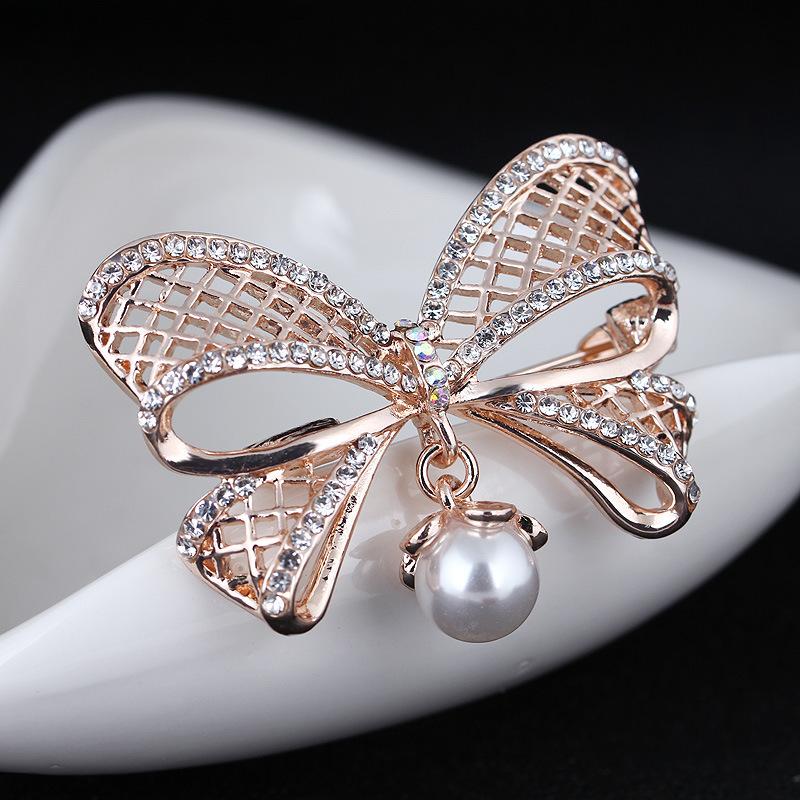 Модная трехмерная брошь-булавка с бантом, стразами, из сплава и жемчугом, корсаж, сдержанная и модная, аксессуары для одежды, брошь, ювелирное изделие