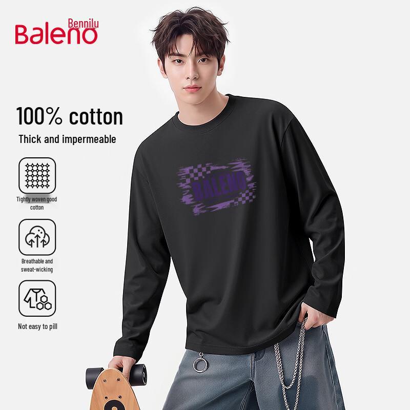 Baleno Men's 220G Pure Cotton Long-Sleeve Crew Neck T-Shirt