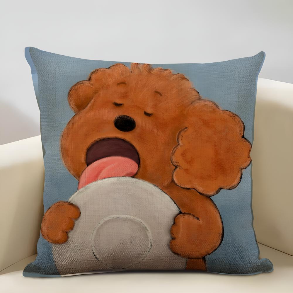Puppy Life Cushion Cover Household Decoration Linen Sofa Cushion Cover: Skin-Friendly & Breathable With Invisible Zipper