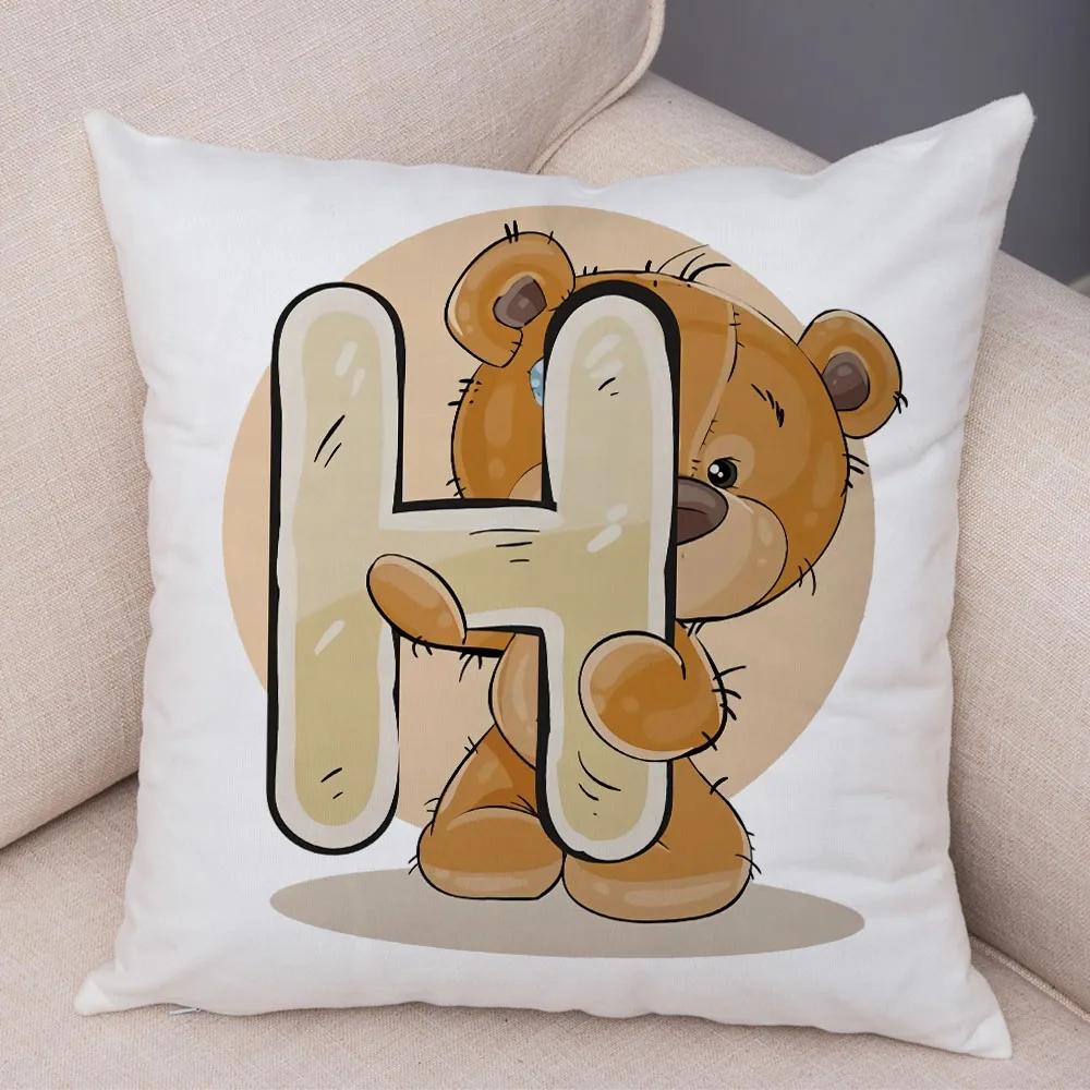 Cute Cartoon Bear Animal Cushion Cover for Sofa Children Room English Letter Print Pillow Case Short Plush Pillowcase 45x45cm