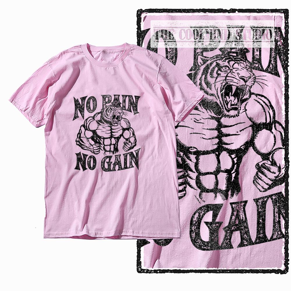 Coolmind Z1063 100% Cotton no pain no gain tiger Exclusive Graphic Men T shirt Cotton men tshirt for men tee shirt